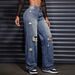 Women's Relaxed Straight-Leg Distressed Jeans – Vintage Washed Denim, Comfortable & Stylish_ecoleips.com