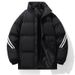 Women's Clothing Striped Winter Jacket With Stand Collar, Thickened Polyester Padded Coat For Cold Weather, Unisex Casual Outerwear (Black/White)_ecoleips.com