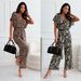 Women's Clothing Summer Hot Style V Neck Sexy Leopard Zebra Pattern Waist Trousers Jumpsuit_ecoleips.com