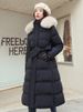K New Women's Cotton Coat With A Long Over-the-knee Style, A Large Fur Collar, A Slimming Waist Belt, And A Hood. No Bag_ecoleips.com