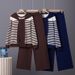 Women's Elegant Knitted Two-Piece Set Striped Sweater Wide Leg Pants Autumn Winter Professional_ecoleips.com