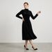 Freeacy Women's Elegant Black Velvet Turtleneck Long Sleeve A-Line Midi Dress Formal Evening Party Swing Dress For Banquet_ecoleips.com