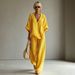 Women's Casual Loose V Neck Top And Wide Leg Pants Set - Comfortable Regular Fit Summer Outfit_ecoleips.com