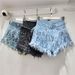 Women's Clothing New Heavy Diamond Ostrich Feather Design Slim Tassel Fashionable Versatile Denim Shorts_ecoleips.com