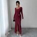 New Irregular Neckline Solid Color Knitted Texture Long Dress Women_ecoleips.com