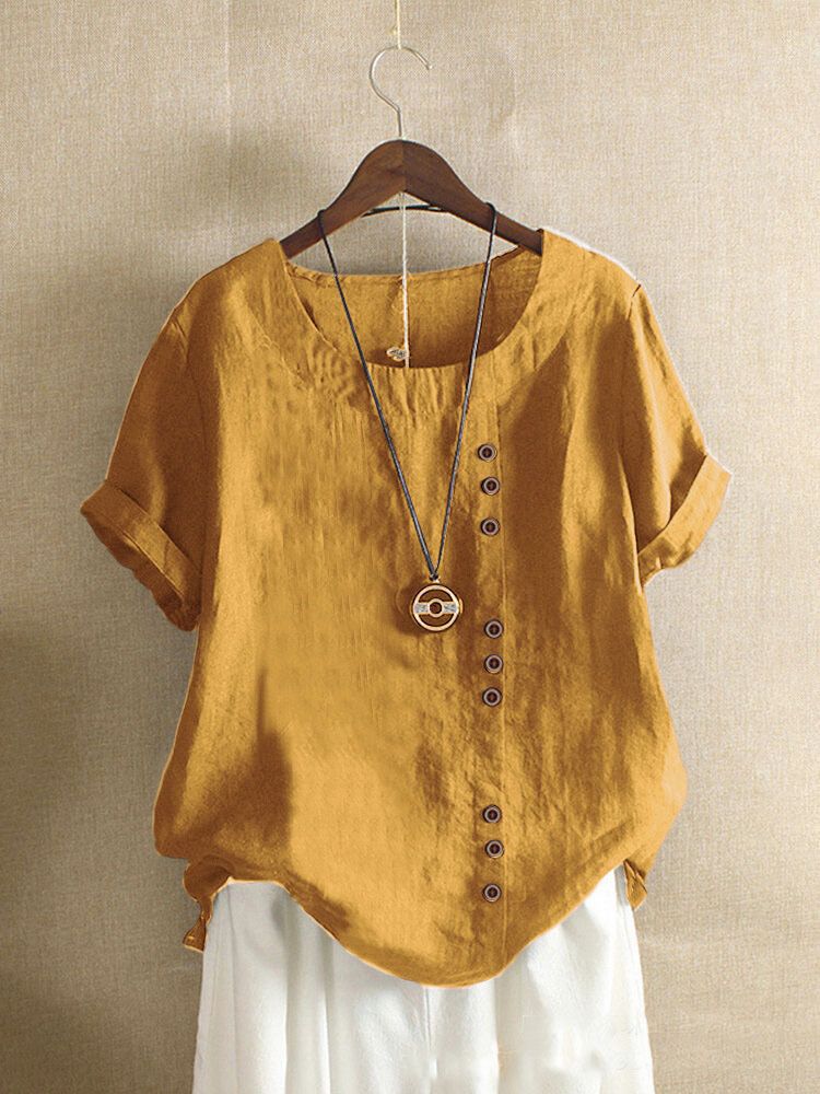 Women's Plus Size Cotton And Linen Top Casual Loose Fit Pure Cotton T-Shirt Comfortable Breathable Summer Clothing_ecoleips.com