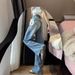 American-style High Street Loose Straight-leg Jeans For Petite Women, With A Stylish Design, Washed Blue, High-waisted,_ecoleips.com