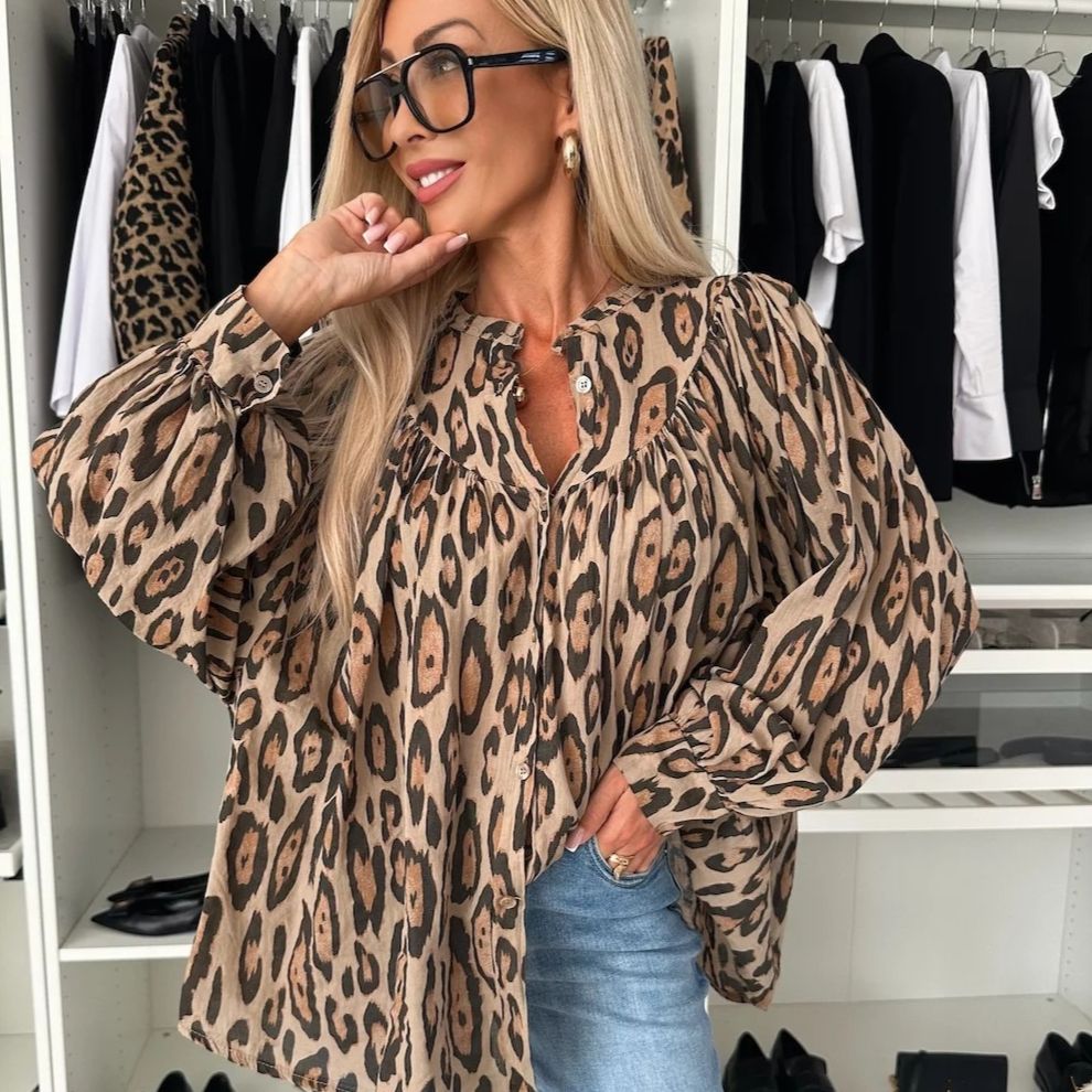 Women's Clothing Long Sleeved Shirt Autumn New Leopard Print Loose Long Sleeved Shirt_ecoleips.com