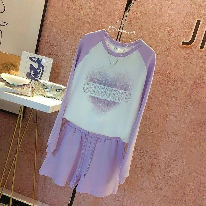 Women's Clothing Heavy Duty Diamond Studded Letter Hot Diamond Sweatshirt Autumn New Contrast Color Stylish Age Reducing Top_ecoleips.com