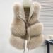 Women's Faux Fur Vest Jacket - Slim Fit Short Sleeveless Coat With Polo Collar, Winter Fashion Outerwear For Stylish Layering_ecoleips.com
