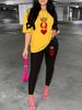 Women's Casual Loose And Fashionable Poker Card Q Crown Pattern Print Loose T-shirt+cropped Pants Two-piece Home Sportswear Daily Wear-429_ecoleips.com