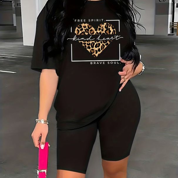 Summer Women's Casual Fashion Suit Leopard Heart Graphic Printed Loose T-shirt Shorts Two-piece Set Summer Sportswear Suitable For Daily Wear-171_ecoleips.com