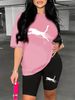 Summer Women's Casual And Fashionable Cheetah Print Loose T-shirt+shorts Two-piece Sportswear Suitable For Daily Wear-80_ecoleips.com