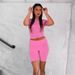 Women's Casual Short Sleeve Top + Roll-Up Shorts Set – Trendy Two-Piece Outfit (Black/Light Gray/Blue/Pink, S-Xl)_ecoleips.com
