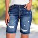 Women's Clothing Plus Size Mid Rise Stretch Denim Shorts For Women Tassel Hand Distressed Spring Summer_ecoleips.com