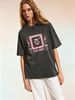 Women's Retro Rock Band Themed T-shirt, Washed Black Y2K Style Design, Printed With Pink Letter Pattern, Retro Street Style Top._ecoleips.com