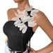 Women's Clothing Fashion Ladies Temperament Elegant Sexy One Shoulder Oblique Collar Three Dimensional Flower Sleeveless Vest Sweater_ecoleips.com