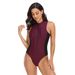 Aria Basics European And American Style Women's Swimsuit, Tight-fitting, Sleeveless, Slimming, Conservative, Zippered, One-piece_ecoleips.com