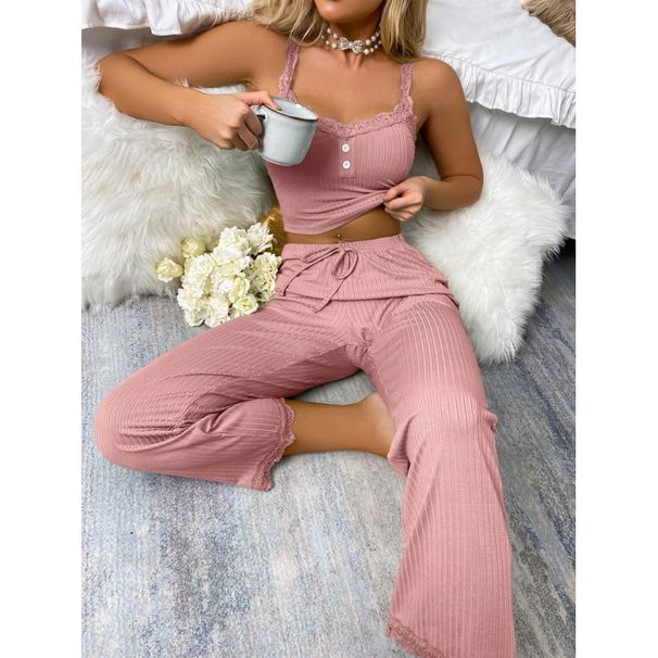 Cross-Border Casual Pajamas For Women Summer Trim Strap Long Pants European And American Style Ladies Homewear Two-Piece_ecoleips.com