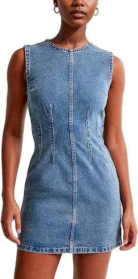 Women's Clothing Round Neck Sleeveless Hip Denim Dress Fashionable High Waist Summer New Mid Length Women_ecoleips.com