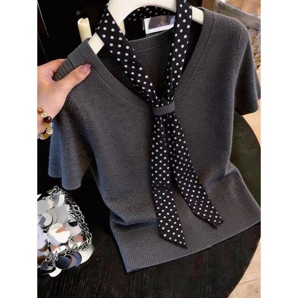 Women's Polka Dot Knitted T-Shirt Short Sleeve Designer Style Summer Fashionable And Elegant New Tops_ecoleips.com