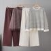 Women's Korean Style Two Piece Set Autumn Winter Striped Top And Wide Leg Pants Casual Cross Border Fashion_ecoleips.com