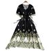Women's Clothing Ethnic Retro Printed V Neck Short Sleeved Dress For Women In Summer With Drawstring Waist And Slimming Irregular Long Skirt_ecoleips.com