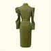 Women's Slim Fit Polo Collar Long Sleeve Shirt Dress - Mid-Length Bodycon Workwear Pencil Dress For Summer (Army Green, Black, Khaki)_ecoleips.com