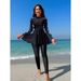 Women's Clothing Women's One-piece Sports Swimsuit Long-Sleeved Tight-Fit Conservative Design Printed Sunscreen Seaside Surfsuit_ecoleips.com