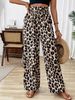 Women's Leopard Print Wide Leg Pants, High Waist Drawstring Casual Trousers, Loose Elastic Waist Palazzo Pants, Summer Vacation Streetwear_ecoleips.com