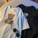 Women's Summer T-Shirt round Neck Base Layer Short Sleeve Bear Style Trendy Loose Top for Students Half Sleeve INS Trendy_ecoleips.com
