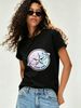 Women Y2K Star Girl Holographic Planet Graphic T-Shirt Chrome Five Pointed Star Print Crew Neck Short Sleeve White Casual Tee_ecoleips.com