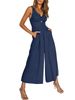 Women's Summer Camisole Jumpsuit V Neck Hollowed Out Gathered High Waisted Wide Leg Pocket_ecoleips.com