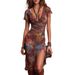 2026 European And American Style Printed V-neck Waist-cinching For Women, Slim-fit, Elegant, Mid-length Fashion Dress_ecoleips.com