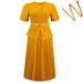 D633 Women's Summer New Round Neck Splicing Pleated Fake Two Solid Color Large Size Dress_ecoleips.com