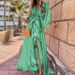 Voya Women's Bohemian Vacation Style V-neck Printed Dress With Multiple Colors To Choose From_ecoleips.com