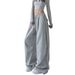 American Style Gray For Women Spring And Autumn New High Wait Straight Looe Caual Sweatpant Cargo Wide Leg_ecoleips.com