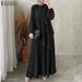 ZANZEA Patchwork Lantern Sleeve Abaya Robes Women Plisse Layered Elegant Maxi Dress Muslim Fashion Islamic Hijab Pleated Dress_ecoleips.com