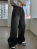 American-style Black Gray Straight-leg Jeans Women, Loose-fitting, Wide-leg, High-waisted, Drapey Long Pants For Fall_ecoleips.com