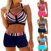 Women's Clothing New Multicolor Striped Printed Bikini Large Size Suspender Boxer High Waist Split Swimsuit Women_ecoleips.com