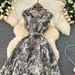 Women's Clothing High End Elegant Dress Lapel Sleeveless Waist Single Breasted Ink Painting Jacquard Long Skirt_ecoleips.com