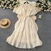Women's Clothing Stand Up Collar Lantern Sleeves Tie Waist Dress For Women Slim Temperament Shiny Ruffled Long Skirt_ecoleips.com