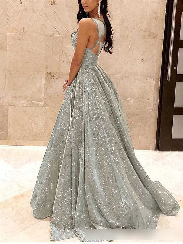 European And American New Tube Top Shiny Long Swing A Line Slimming Evening Dress_ecoleips.com