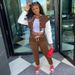 Women's B Letter Color Block Jacket Single Breasted Print Baseball Uniform Sports Suit_ecoleips.com