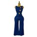Temperament Design Metallic Buckle Round Neck Sleeveless Vest+High Waist Wide Leg Pants Denim Set For Women_ecoleips.com