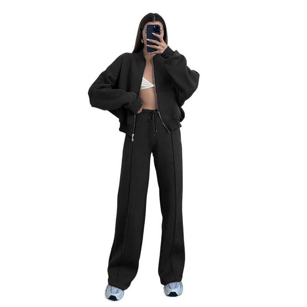 Women’s Color-Block Collared Top & Casual Pants Set – Trendy Sporty Two-Piece Outfit For Fall & Winter_ecoleips.com