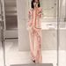 Elegant Printed Satin Loungewear Set, Long Sleeve Shirt And Wide-Leg Pants, Sophisticated Two-Piece Ensemble_ecoleips.com