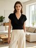 Skin-Friendly Loose Breathable V Neck Knit Top_ecoleips.com