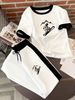 Women's Summer Themed Casual Comfortable Short Sleeve Top And Pants Set Unique Print Color Blocking Design_ecoleips.com