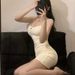 Women's Suspender Dress Sleeveless Low Cut Spring Summer Solid Color Dress Ruffled Hip Wrap Bodycon Dress Party Nightclub Dress_ecoleips.com